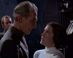 The actress found it difficult to be mean to the actor Peter Crushing in the scenes of Stars Wars as the actor was so nice to her The actress found it difficult to be mean to the actor Peter Crushing in the scenes of Stars Wars as the actor was so nice to her.